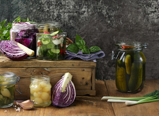 Poster - various homemade pickles, cucumbers, cabbage, olives