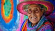 © CYBERPINK - Elderly Woman Wearing a Pink Hat and Colorful Clothing Smiling in Mexico