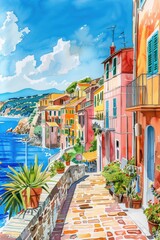 Wall Mural - Colorful coastal town with buildings and boats