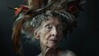 © CYBERPINK - Elderly Woman Wearing Intricate Feather Headpiece