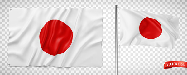 Wall Mural - Vector realistic illustration of Japanese flags on a transparent background.