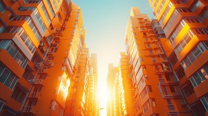 Wall Mural - tall building with many windows and a street light