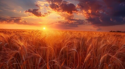 Canvas Print - Rural Wheat Field at Sunset Potential Harvest