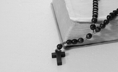 praying to God with the bible and cross no people stock image stock photo	