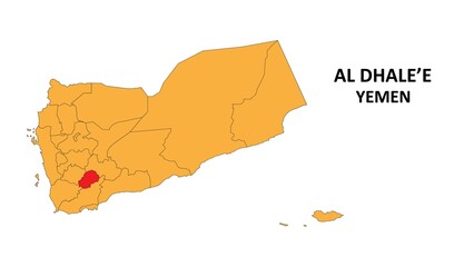 Canvas Print - Al Dhale'e Map is highlighted on the Yemen map with detailed State and region outlines.