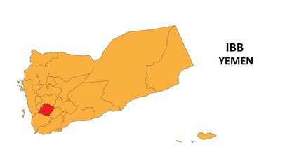 Poster - Ibb Map is highlighted on the Yemen map with detailed State and region outlines.