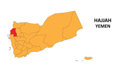 Sticker - Hajjah Map is highlighted on the Yemen map with detailed State and region outlines.