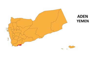 Wall Mural - Aden Map is highlighted on the Yemen map with detailed State and region outlines.