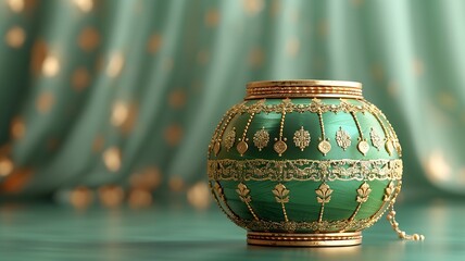 Sticker - Exquisite Green Pot with Gold Detailing in Luxurious Setting