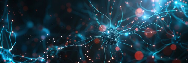 Poster - The artistic neural network features illuminated nodes and particles symbolizing advanced technology