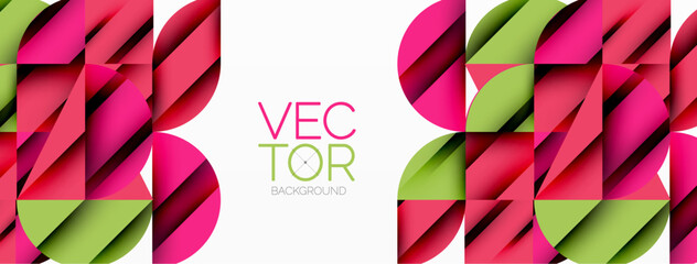 Poster - Circle, square and flower petal geometric background. Round shapes composition for wallpaper, banner, background or landing