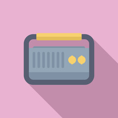 Poster - Portable radio receiver broadcasting music with antenna and buttons on pink background