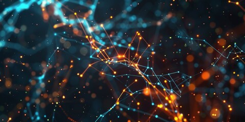 Poster - Abstract visualization of interconnected network with glowing nodes and lines representing data exchange.