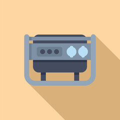 Sticker - Portable power generator supplying electricity, featuring multiple outlets and controls, designed in a flat style with a long shadow on a yellow background