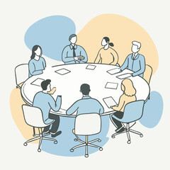 Wall Mural - Discussion about new business plan, Business meeting teamwork and communication concept. Vector illustration.