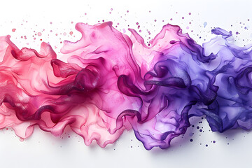 Wall Mural - Pink and purple blended watercolor paint stain on transparent background.