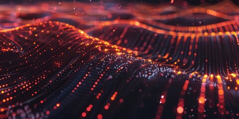 Poster - The data flow is visually depicted with dynamic glowing particles and colorful lines in an abstract representation