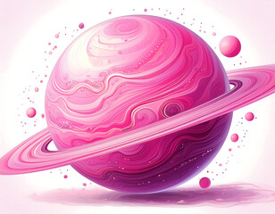 Aufkleber -  Pink Planet- A whimsical pink planet, isolated on a white background - Generative AI. _1(223)