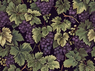 Grapes and Vines Seamless Pattern.