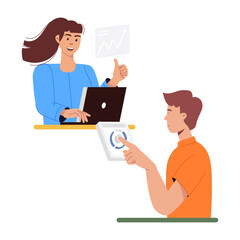 Poster - Character based flat illustration of online meeting 

