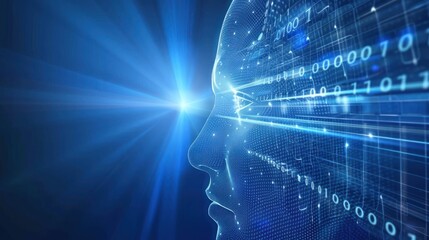 Digital Face with Binary Code and Light