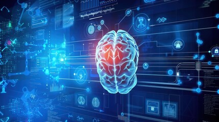 Human Brain Illustration with Digital Interface