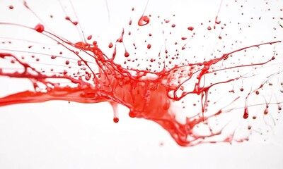 Poster - Red paint is making an abstract shape on a white background. This colorful image would be perfect for any project needing a vibrant and colorful image