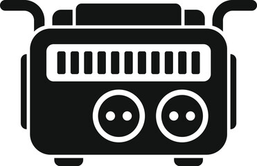 Poster - black and white icon of a portable power generator supplying electricity, featuring sockets and a co