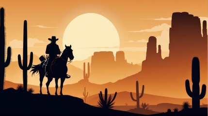 Silhouette of a Cowboy Riding through the Desert