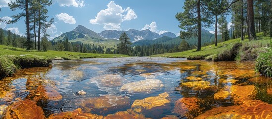 Canvas Print - Mountain Stream with Clear Water and Colorful Rocks