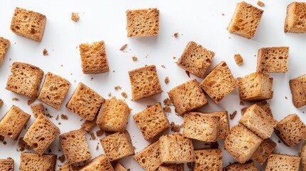 Wall Mural -  A pile of croutons on a white counter, adjacent to another pile