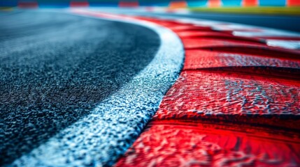 Wall Mural -  A tight shot of red, white, and blue tire tracks on the roadside