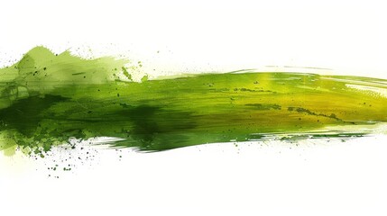 Wall Mural -  A green and yellow painting on a white backdrop, featuring paint splatters at its base