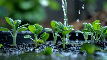 Sticker -  A cluster of green plants emerges from the ground, each topping with a cascading water source