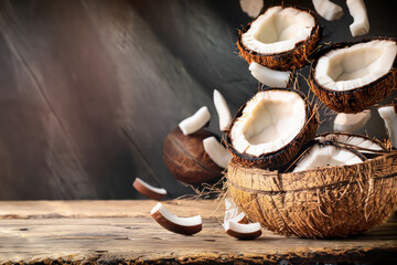 Wall Mural - coconut on wooden table