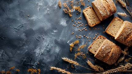 Wall Mural -  A loaf of bread sits on a table, near a bunch of oat ears