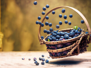 Wall Mural - blueberries on wooden table