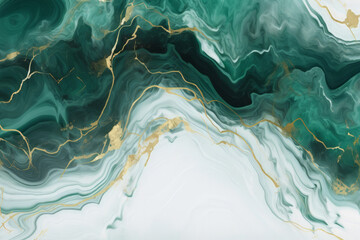 Processed collage of emerald green and gold marble texture. Background for banner, backdrop