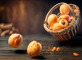 Wall Mural - apricots on wooden table