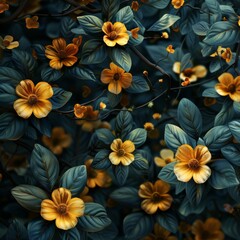 Poster - Golden Blooms Against Deep Green Foliage