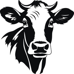 Hand drawn engraving and silhouette style cow head vector illustrations for print, wall art, clipart