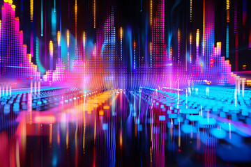 Poster - abstract background with equalizer effect neon lights sound wave ai generative