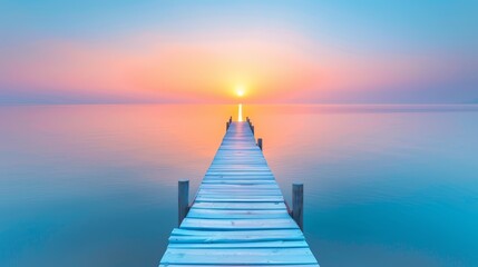 Wall Mural - Wooden Pier Leading To The Horizon At Sunset.