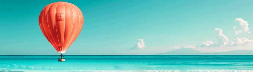 Poster - Hot Air Balloon Floating Above Ocean Water.