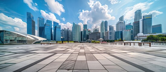 Wall Mural - City square and skyline with modern buildings.