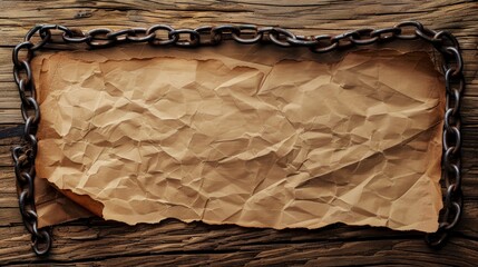 Canvas Print - Vintage paper and metal chain on wooden backdrop