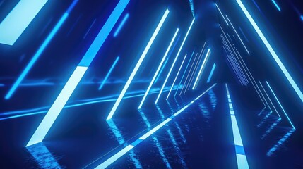 Wall Mural - Futuristic Blue Neon Tunnel with Reflective Floor