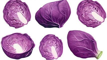 Cute red cabbage painted in watercolor on a background