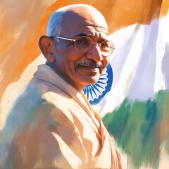 Sticker - Illustration of India famous freedom fighter portrait with indian flag.