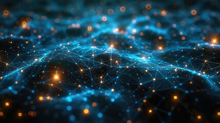 Poster - Glowing blue lines forming a dynamic data network